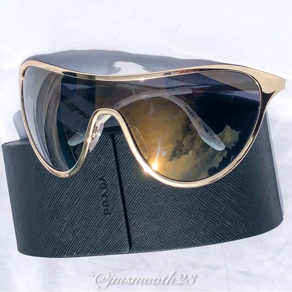 🆕 Prada Gold shield unisex Sunglasses made in Italy
